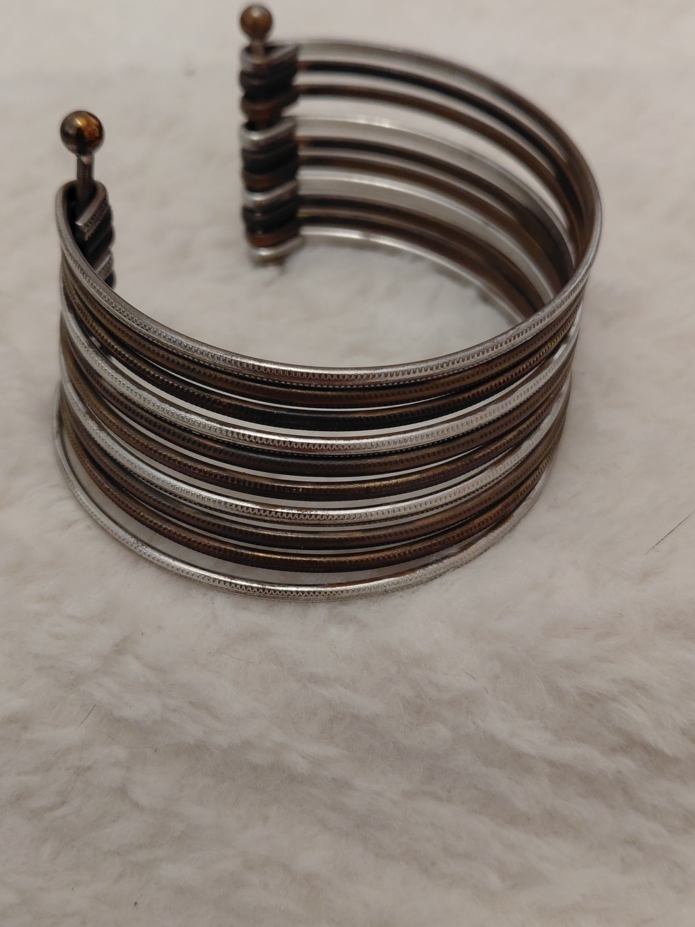 Multi-Row Metal Cuff Bracelet in Silver and Bronze — Women Jewelry